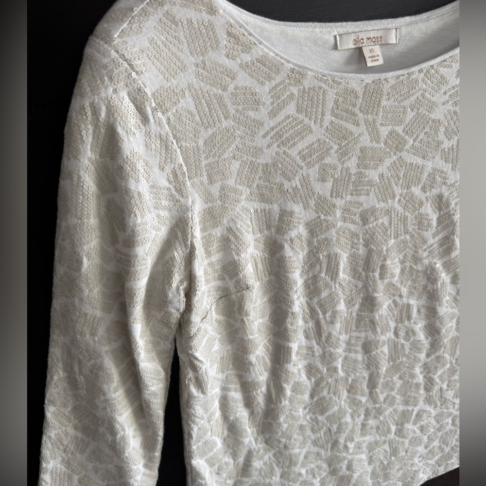 Ella Moss White Matte Sequence, Pattern, Top, Siz… - image 5